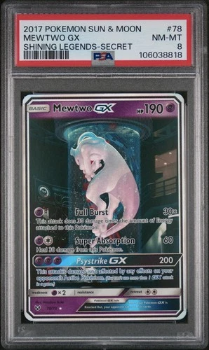 Pokemon 2017 Mewtwo GX 78/73 Alt Art Secret Rare Shining Legends PSA 8