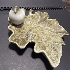 Ceramic 5.5 inch Speckled Green Leaf Trinket Dish with Green Bird Candy Dish