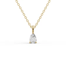 14K Yellow Gold 1CT Lab Grown Pear Shape Diamond Solitaire Pendant with Bail