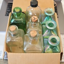 Assorted Glass Bottles with Cork  Screw Cap - Clear, Green, Blue Whole Lot