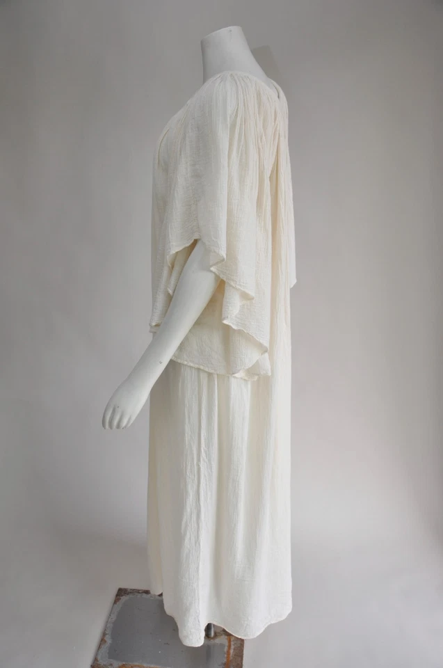Vestido boho vintage años 70 cremoso marfil algodón gasa manga ángel se adapta a la mayoría Foto 4 de 4