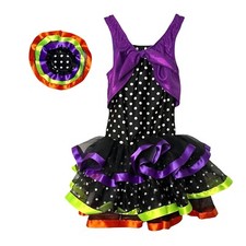 Polka Dot 50s Jazz Tap Dance Costume Tiered Skirt Tutu Purple Orange Girls Small