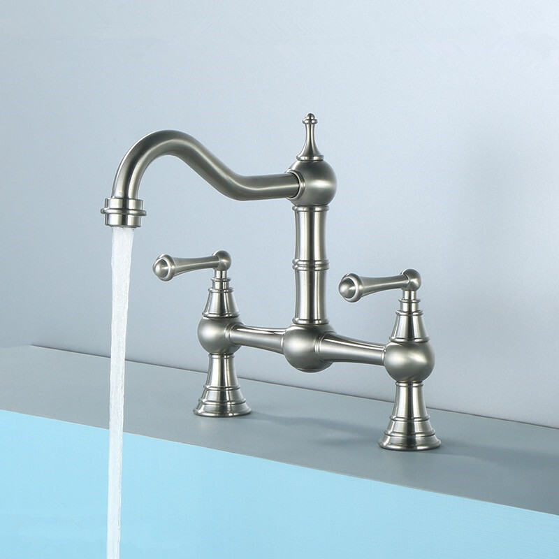 Brushed Nickel Brass Bridge Faucet With Ball Center Kitchen Faucet Mixer Taps