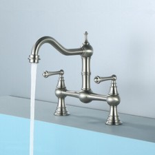 Brushed Nickel Brass Bridge Faucet With Ball Center Kitchen Faucet Mixer Taps