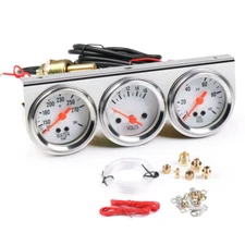 2" 52mm Chrome Car Triple Gauge Set Kit 3in1 Water Temp Oil Pressure Volt Meter