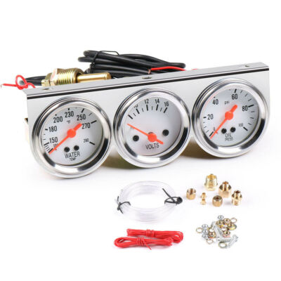 #ad 2quot; 52mm Chrome Car Triple Gauge Set Kit 3in1 Water Temp Oil Pressure Volt Meter $23.69