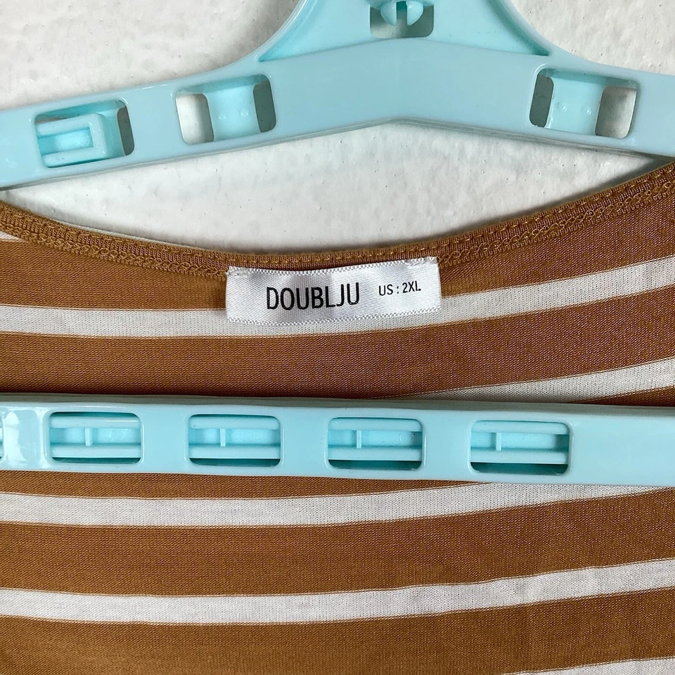 Женская рубашка Doublju размер 2XL с длинным рукавом топ пуловер в полоску мягкий отличное состояние - Изображение 2 из 4