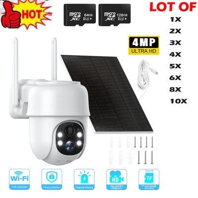 LOT 1-10Pack WIFI Solar Battery 4MP Wireless PTZ Security Camera Outdoor Home