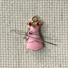 Pink Dress Enamel Needle Minder, Needlepoint or Cross Stitch Needle Magnet