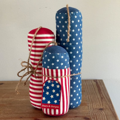 PATRIOTIC Set of 3 Fabric Fireworks FIRECRACKER Decor Stars & Stripes BNWT