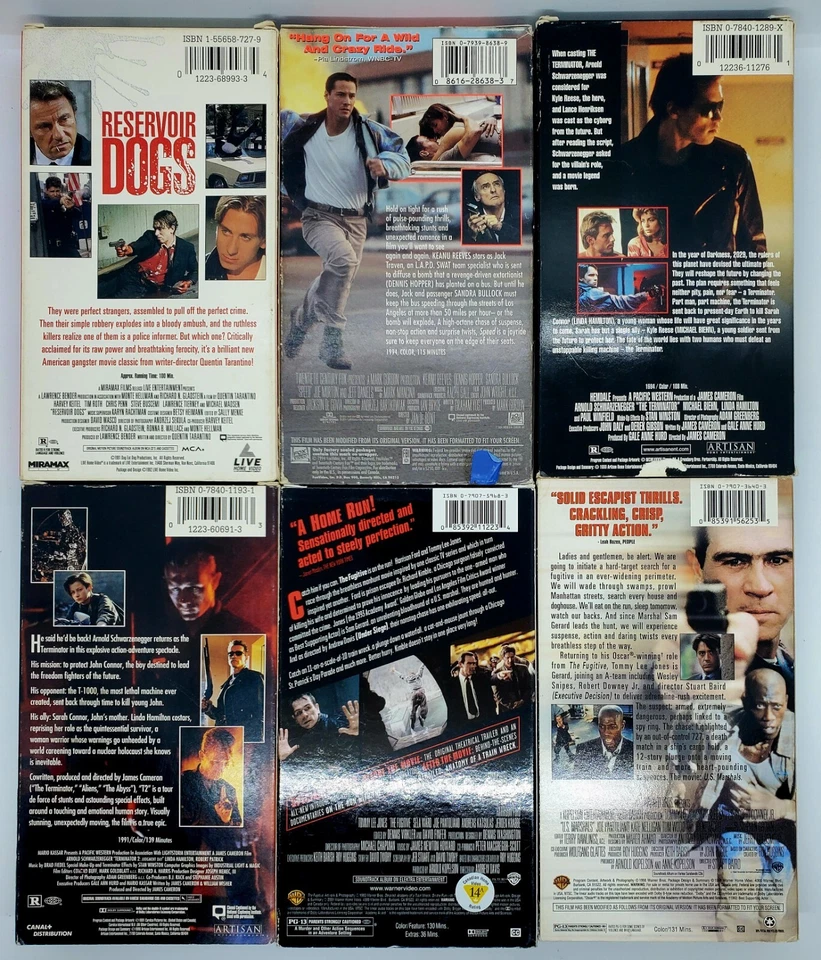 Vintage LOT of 6 Movies (VHS) Terminator 1, 2 The Fugitive US Marshall's Speed🎬 - Image 2 of 4