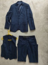 Mens French Eye Blue 3 Piece Suit Mens