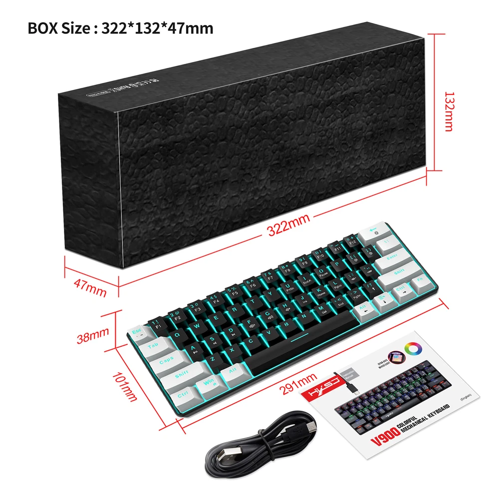 V900 61-Key Mechanical Gaming Keyboard with High-Quality D2W3 Switches