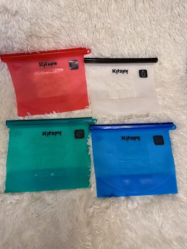 Reusable 1 L Silicone Storage Food Bag BPA-Free Dishwasher Microwave Safe 4 Ct
