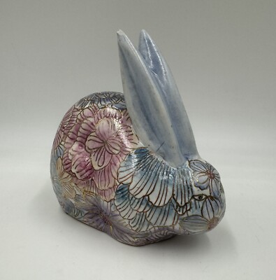Ethan Allen Home Collection Bunny Rabbit Ceramic Floral Pink Blue Gold ...