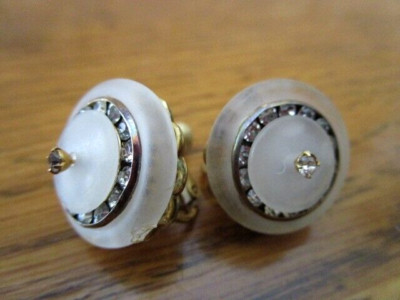 Vintage Signed Twice Miriam Haskell Clip Earrings Baroque Filigree Rhinestone