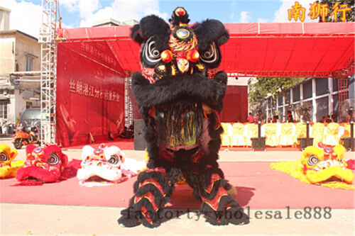 Lion Dance Mascot Costume Wool Southern Black Lion China Folk Art For Two Adults - 第 1/5 張圖片