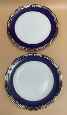 Spode York - Pair of Dinner Plates -  Second Quality - Cobalt with Gold Trim