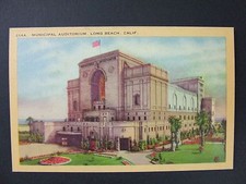 Long Beach California CA Municipal Auditorium Vintage Linen Postcard 1930-45