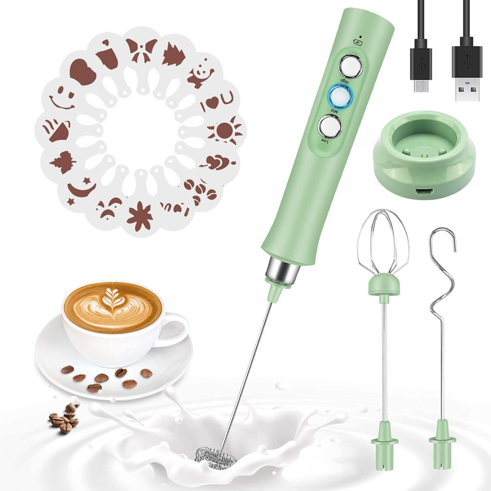 Milk Frother Quiet Hand Held Frother Whisk, USB Recharge Able 3 Speeds for Cappu