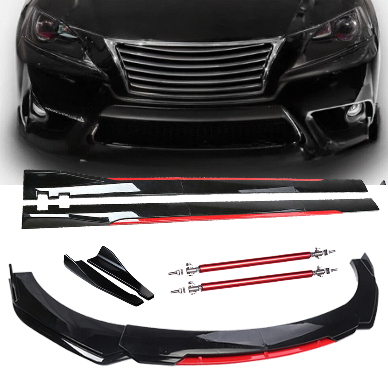 14-16 Lexus IS Front Bumper Lip Spoiler in Glossy Black & Red
