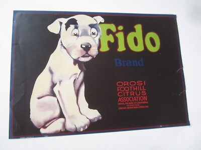 ORIGINAL Old Vintage 1930's FIDO Lemon Crate LABEL SUNKIST
