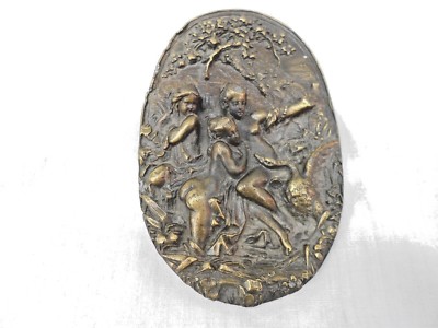 VINTAGE SOLID BRASS BELT BUCKLE, ART NOUVEAU NUDES, BERGAMOT BRASS