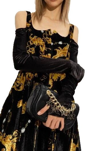 Versace Jeans Stars Couture Umhängetasche Schwarz Gesteppt Kettenriemen Neu - Bild 2 von 4