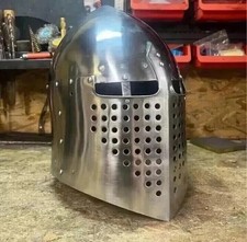 Medieval Great Helmet Knight Templar Crusader Hand-Forged Metal Helmet Armor