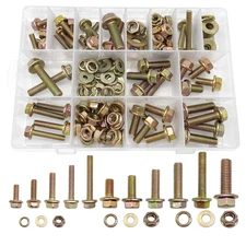 170PCS METRIC FLANGE BOLT ASSORTMENT KIT WITH NUTS WASHERS 11 SIZES YELLOW ZINC