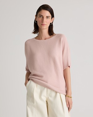 Quince Women Lightweight Cotton Cashmere Link-stitch Dolman Sweater Pink M