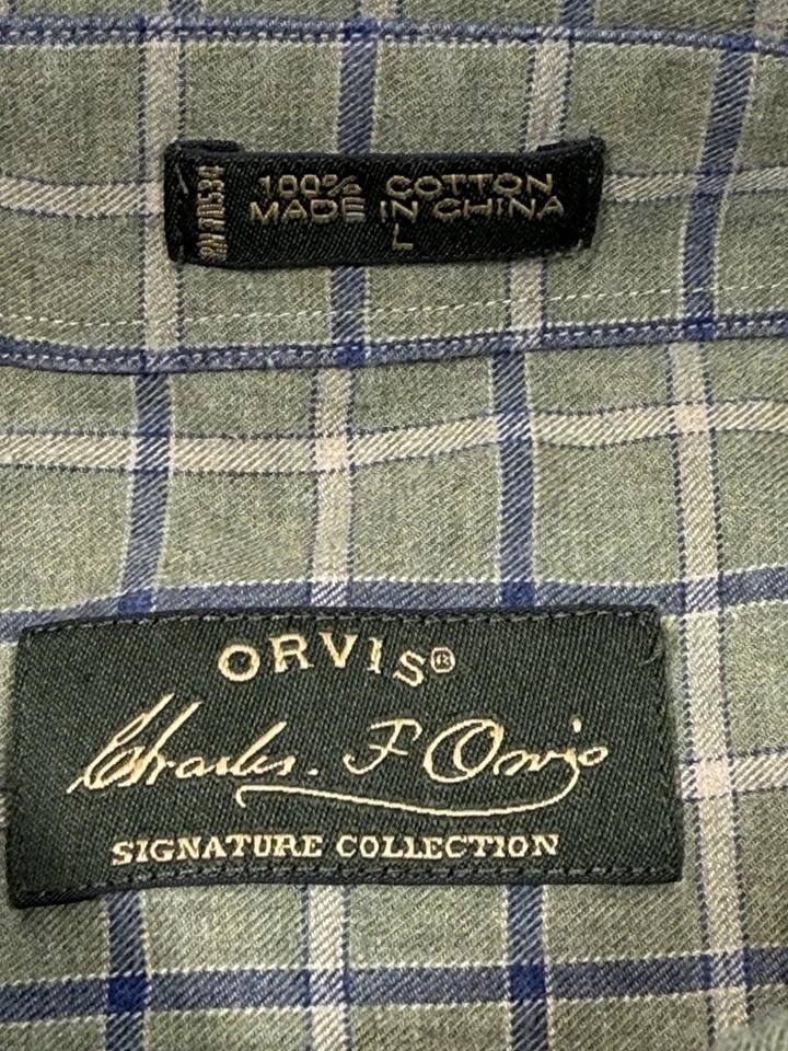 Camisa deportiva Orvis Signature verde/azul a cuadros con botones para hombre L algodón al aire libre Foto 4 de 4
