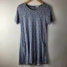 Fat Face Women Size 10 Blue White Floral Print Jersey T-shirt Dress Casual Smart