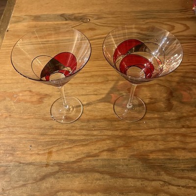 Handcrafted Sagrada Martini Glasses By Cornet Barcelona Set Of Two Red Gold