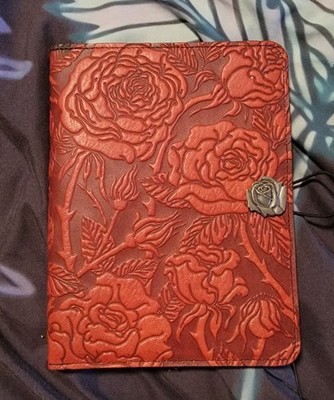 Oberon Design Red Rose Genuine Leather Cover for Device 8x6'' Handmade