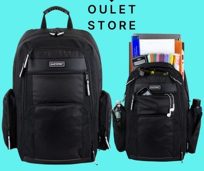 Eastsport Recycled Raptor 19'' Backpack, Expandable Backpack Black Chambray New!