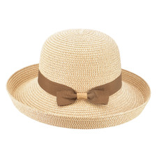LADIES UPTURNED TWO TONE WIDE BRIM STRAW SUN HAT HOLIDAY WEDDINGONE SIZE