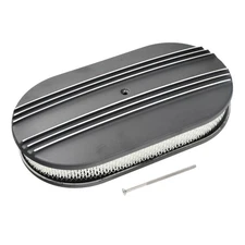 For SBC BBC 350 Ford 15" Oval Half Finned Black Aluminum Air Cleaner Filter