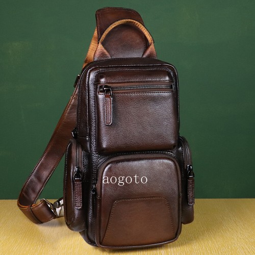 Genuine Leather Sling Bag for Men Retro Sling Backpack Women Purse Crossbody Bag - 第 2/14 張圖片
