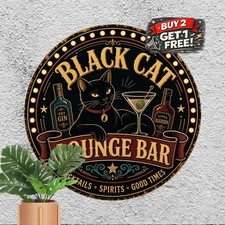 Cat Theme Front Door Porch Sign Retro Feline Entryway Metal Tin Plaque