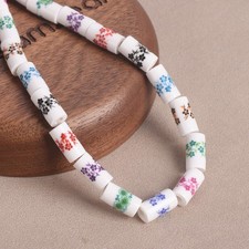 100pcs 11x6mm Cylinder Shape Flower Patterns Ceramic Porcelain Loose Beads Lot