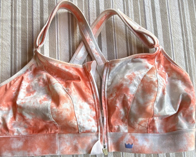 SHEFIT Luxe Sports Bra Tie Dye Zip Front Orange White Moisture Wicking 40D