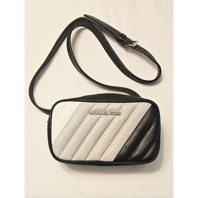 Michael Kors Black White Quilted Crossbody/Belt Bag Adjustable Strap Purse