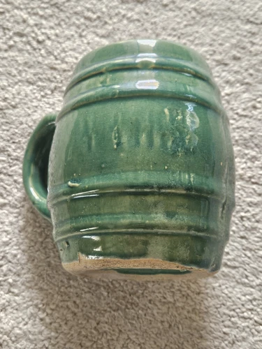 Early Mccoy Green Glazed Barrel Mug Thick Mold 1930's #16 Base Handle