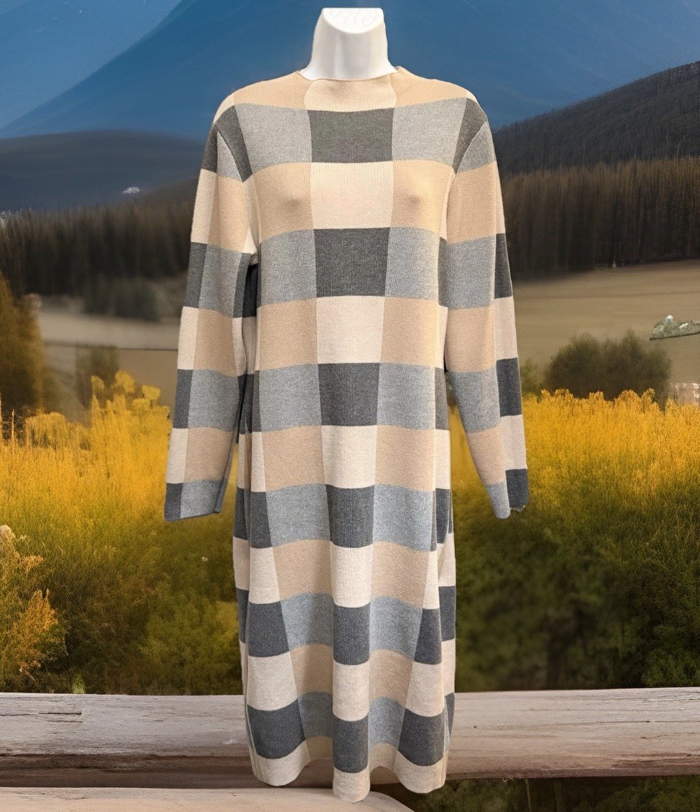 NWOT NINA LEONARD Jacquard Sweater Dress XL Mock Neck Sheath Office Core Chic