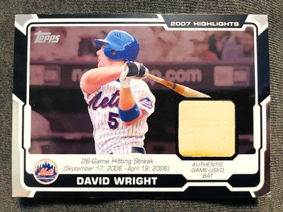 2008 Topps #HR-DW David Wright 2007 Highlights Game Used Bat Relic Card