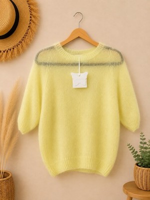 Premium Kid Mohair Pullover Made in Italy Flauschig Gelb  Neu bis Gr. 42