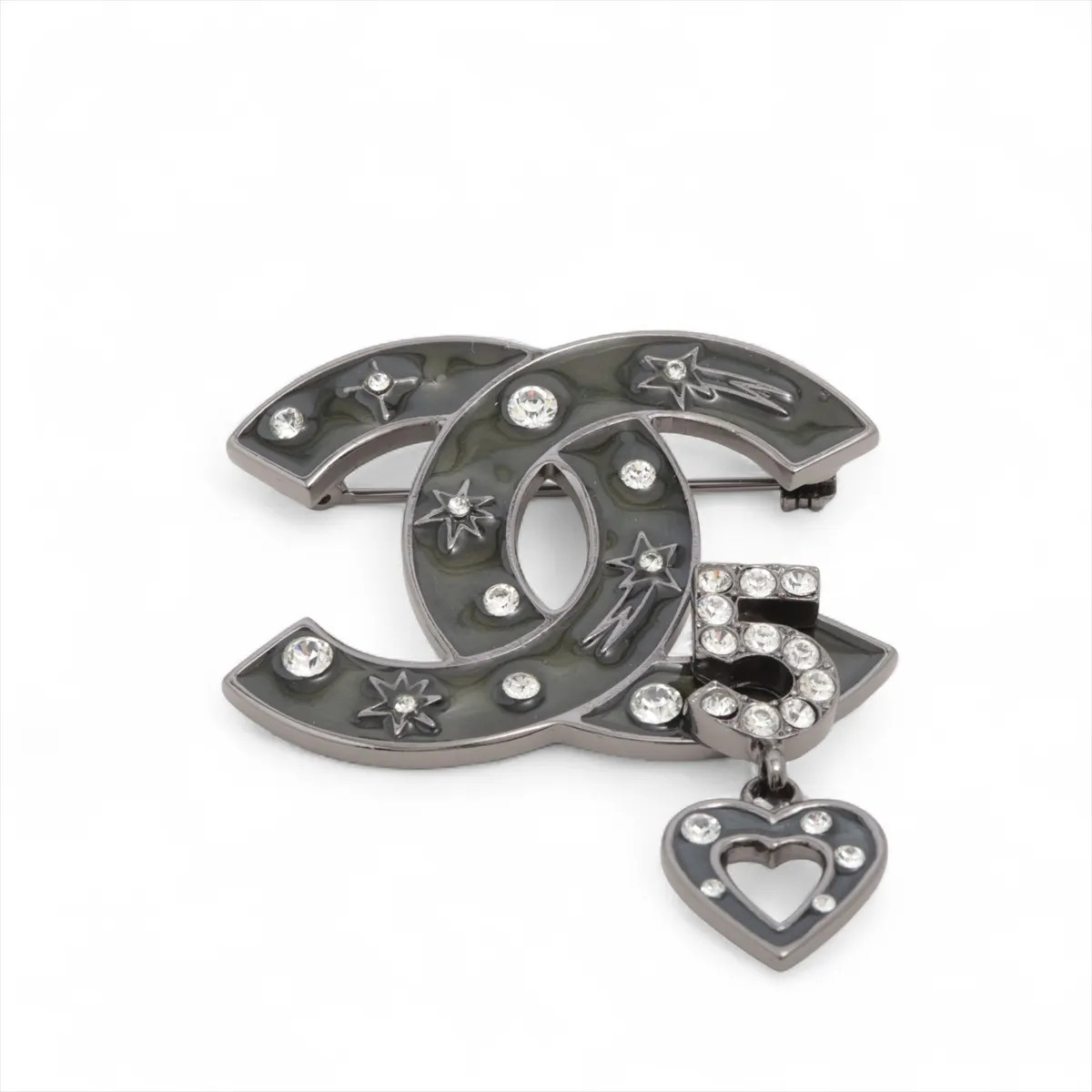 Chanel Coco Mark 03A Brooch GP×Rhinestone Silver x green There is a re-plating