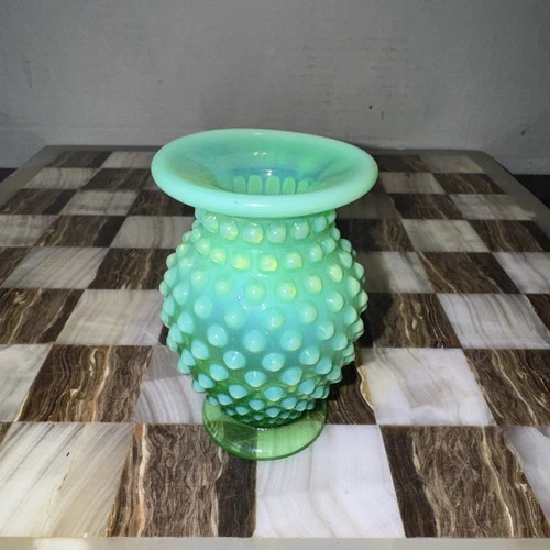 Vintage Fenton Uranium Hobnail Green Opalescent Uranium Glass Vase  3.50”