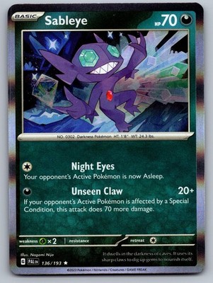 Sableye 136/193 Rare Paldea Evolved Pokemon Holo Near Mint